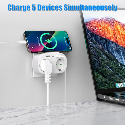 4000W 2-Way EU Wall Power Socket with Dual USB & Type-C Ports