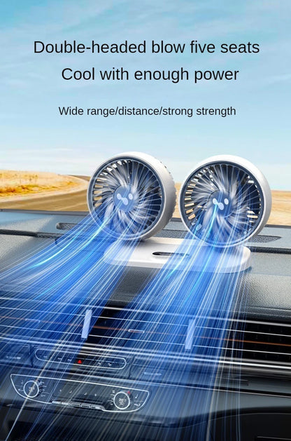 Dual Head USB Car Fan - 3-Speed 360° Adjustable Dashboard Fan