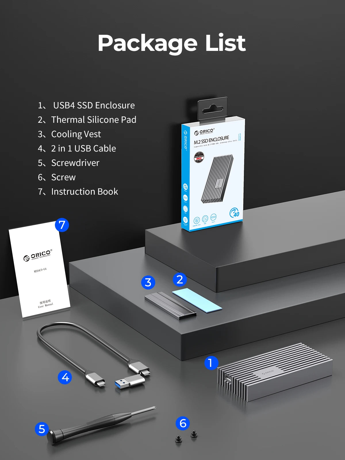 ORICO NVMe M.2 SSD Enclosure 40Gbps USB4 External Case for PCIe SSD