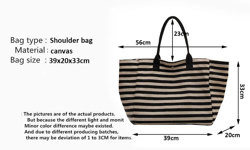 Luxury Casual Striped Canvas Tote