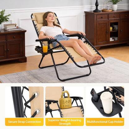 Portable Zero Gravity Recliner Chairs - Set of 2 Folding Patio Loungers