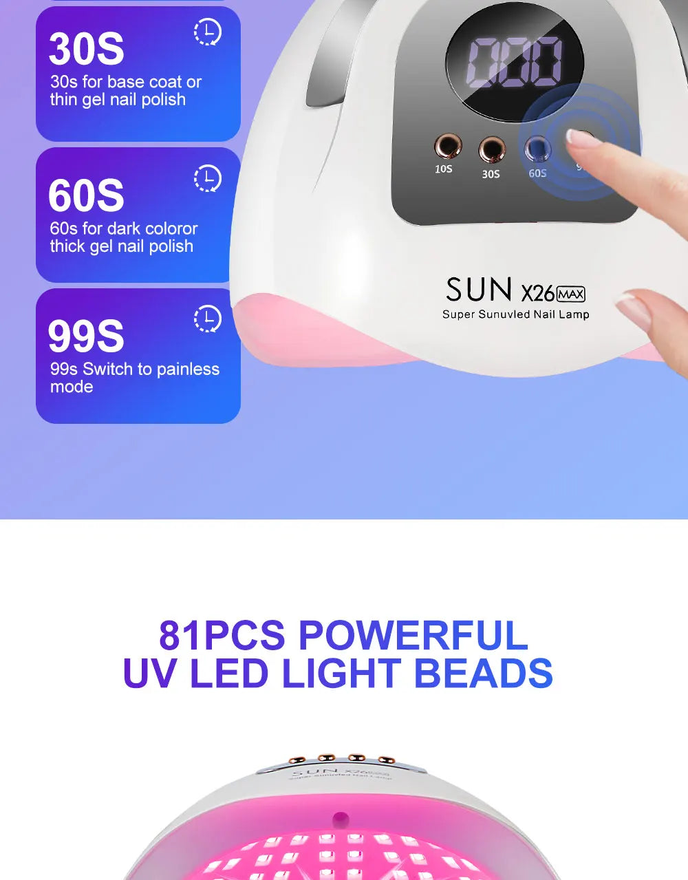 81-LED UV LED Nail Lamp - Professional Gel Nail Dryer - 9