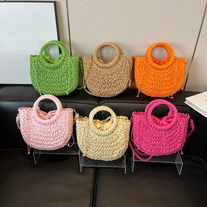 Luxury Orange Straw Handbag