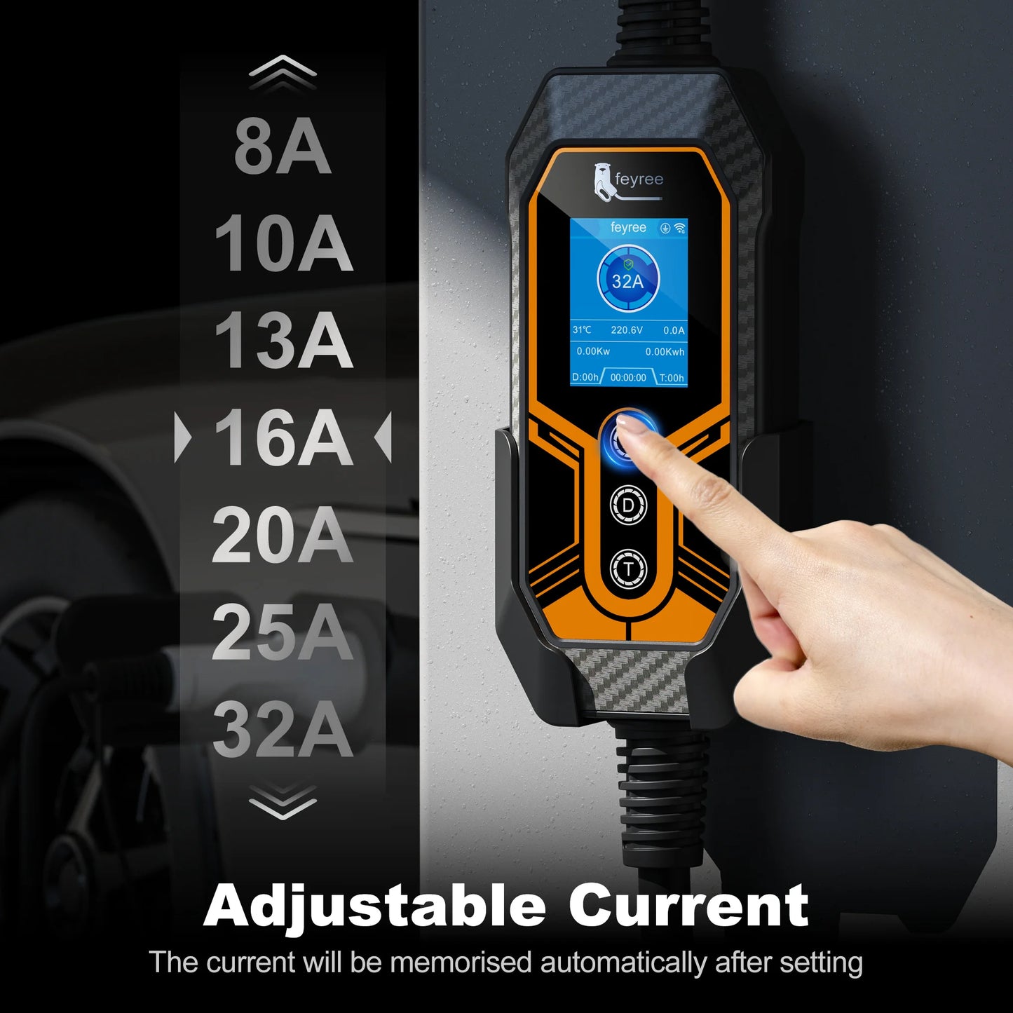 7KW Portable EV Charger - Adjustable 32A Type 2 Electric Vehicle Charging Box