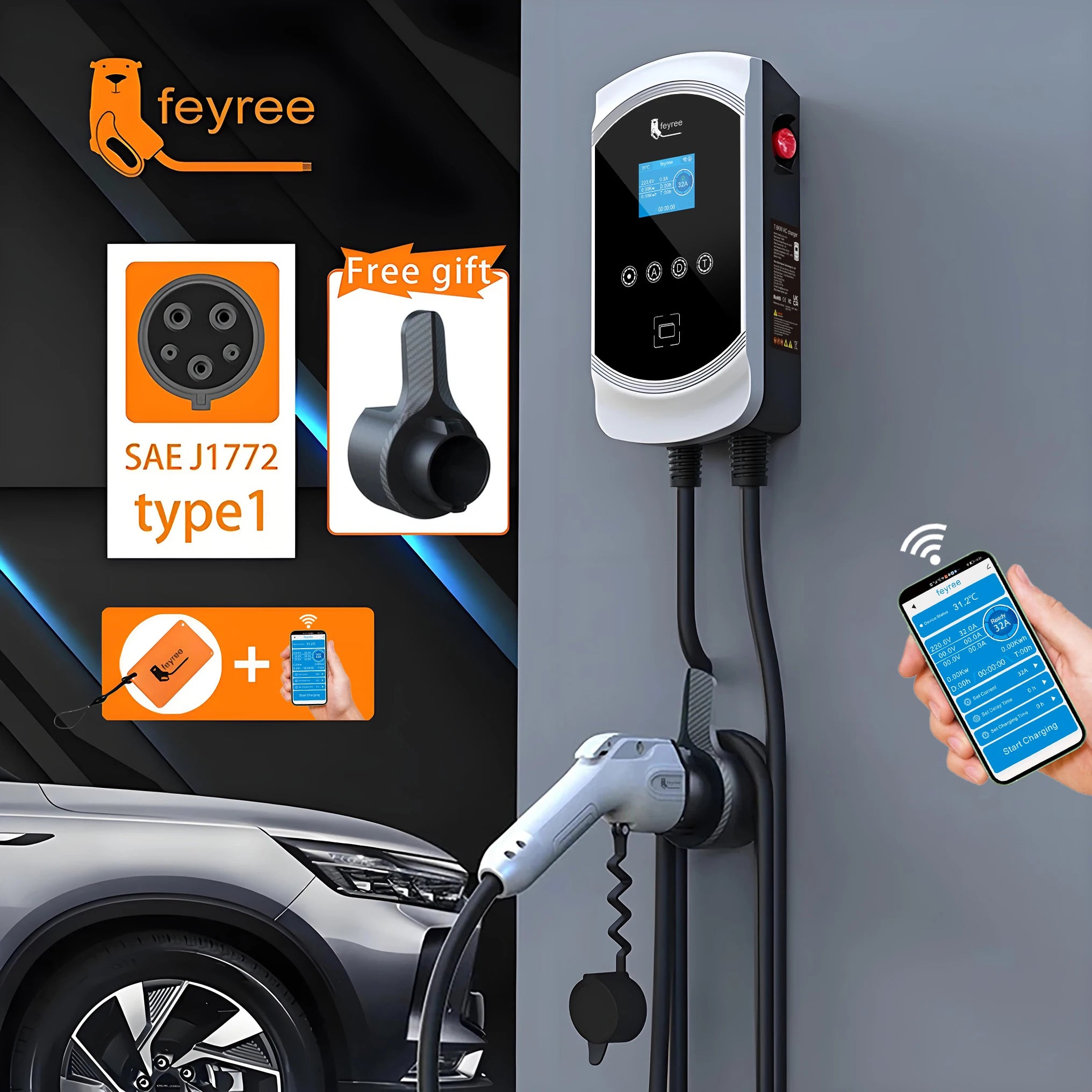 Smart Type 1 EV Wallbox Charger - 7.6kW to 12kW Fast Home Charging Station - 35