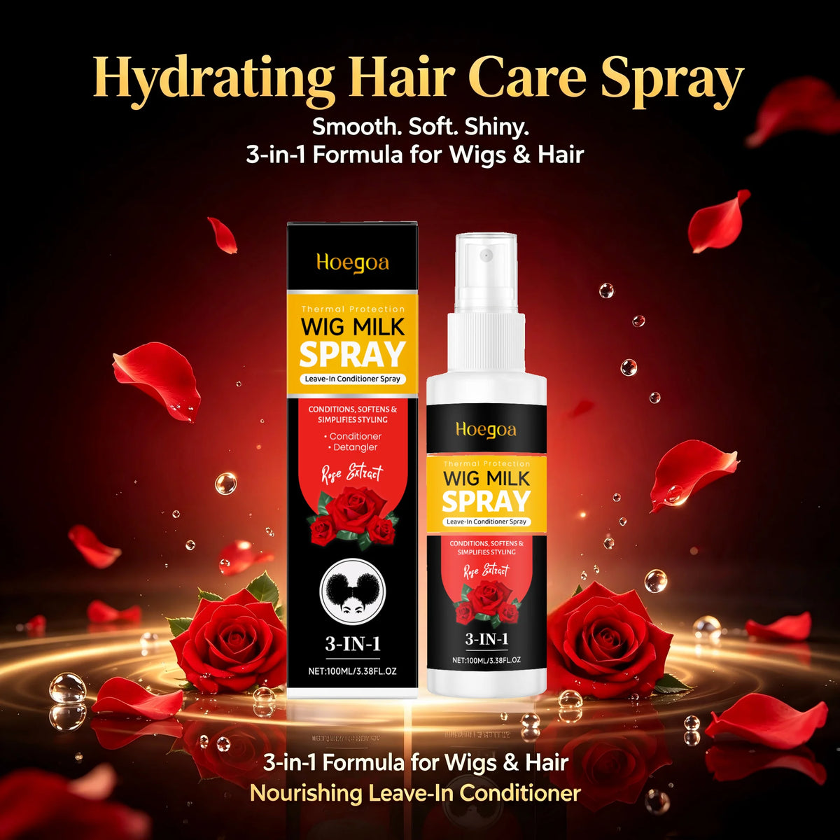 3-in-1 Rose Wig Conditioning & Detangling Spray for Silky Smooth Hair