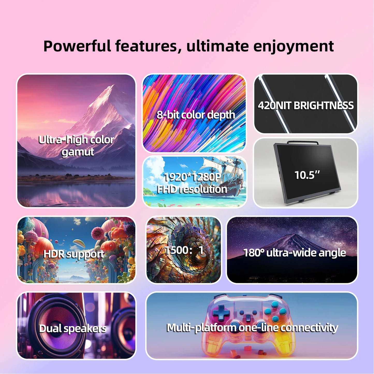 10.5" Portable Monitor 1920x1280 IPS HDR Gaming Display for Laptop & Console