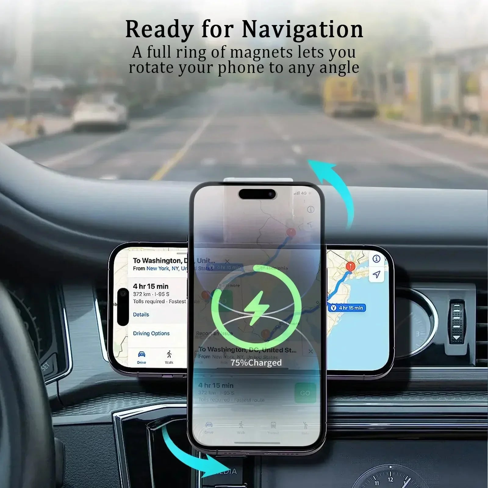 Magnetic Wireless Car Charger for iPhone 16 15 14 13 12 - 15W Fast Mount - 3