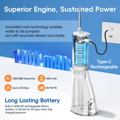 Portable Cordless Water Flosser - Rechargeable Oral Irrigator for Teeth Cleaning