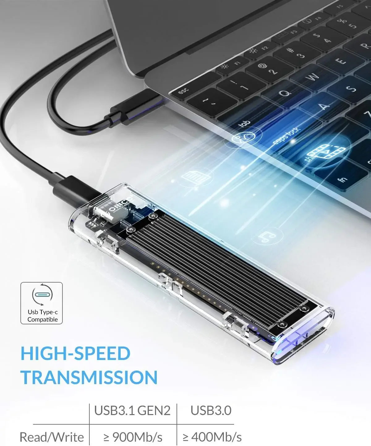 Orico M.2 NVMe SATA SSD Enclosure - 10Gbps Portable USB-C Adapter for 4TB