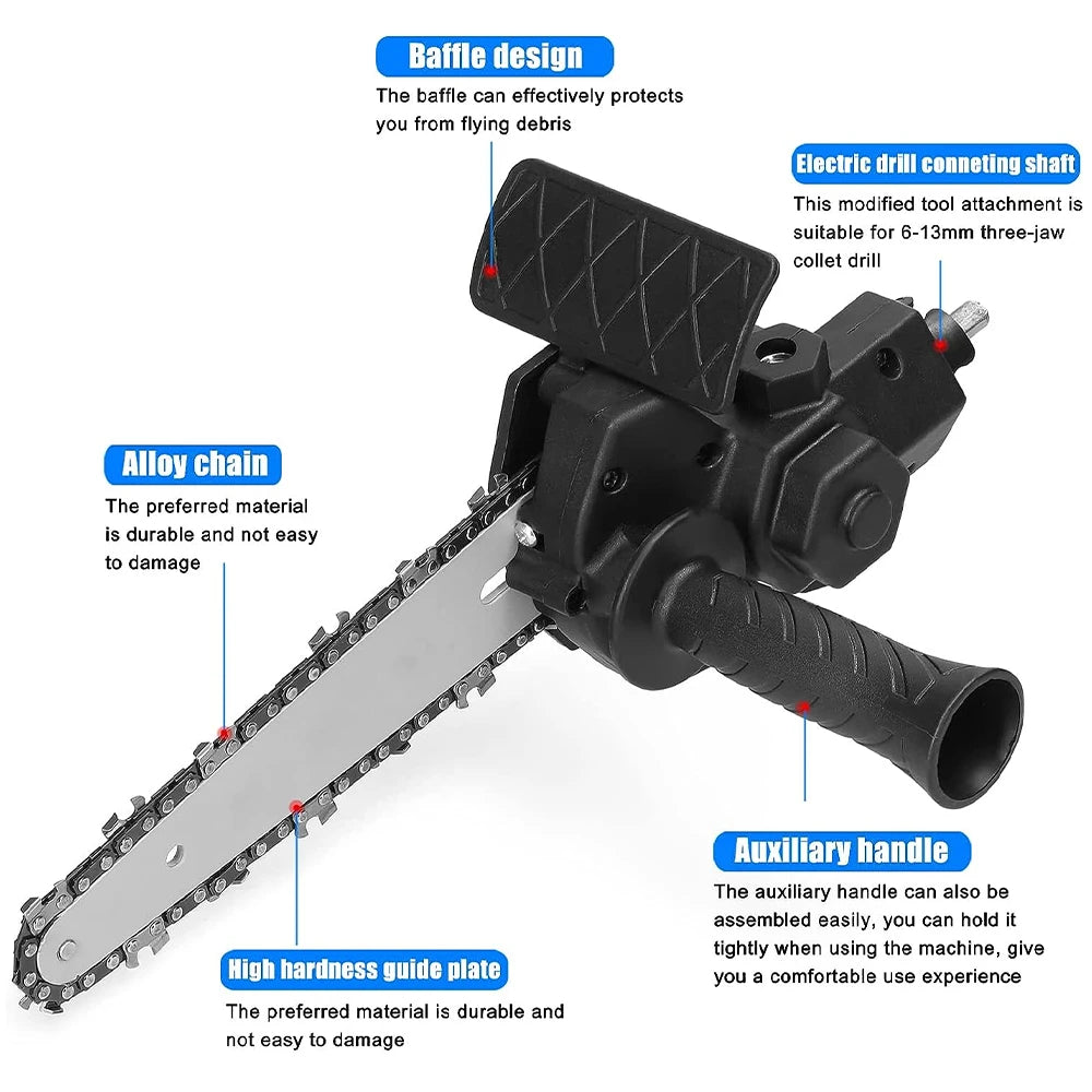 6-Inch Electric Drill to Chainsaw Adapter - Portable Mini Saw Attachment for Woodworking - 2