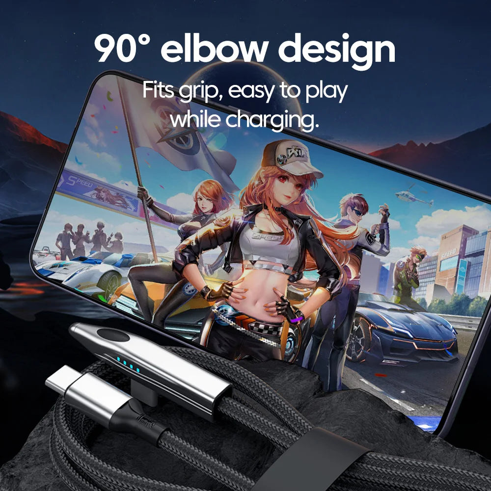 240W USB-C to USB-C Fast Charging Cable - 90 Degree Elbow for Gaming - 2