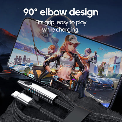 240W USB-C to USB-C Fast Charging Cable - 90 Degree Elbow for Gaming