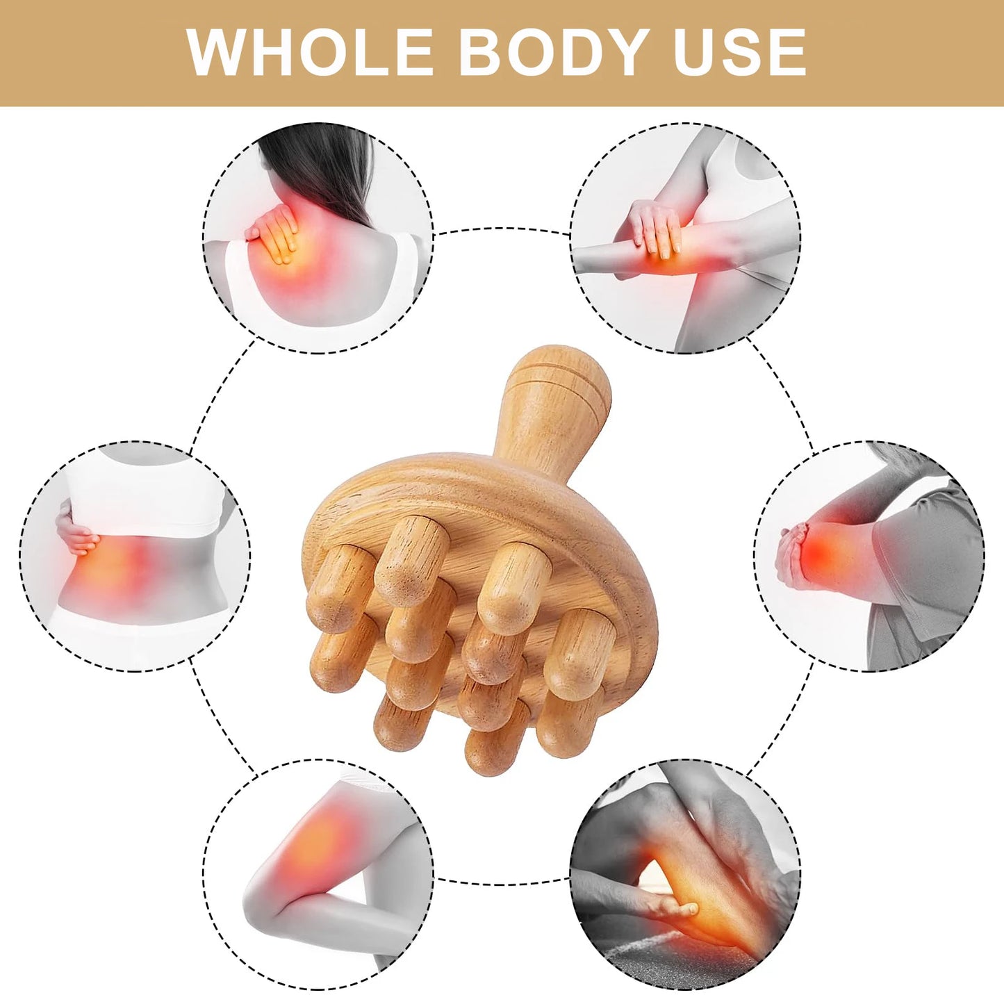 Wooden Mushroom Massager - Manual Wood Therapy Tool for Muscle & Body Relief