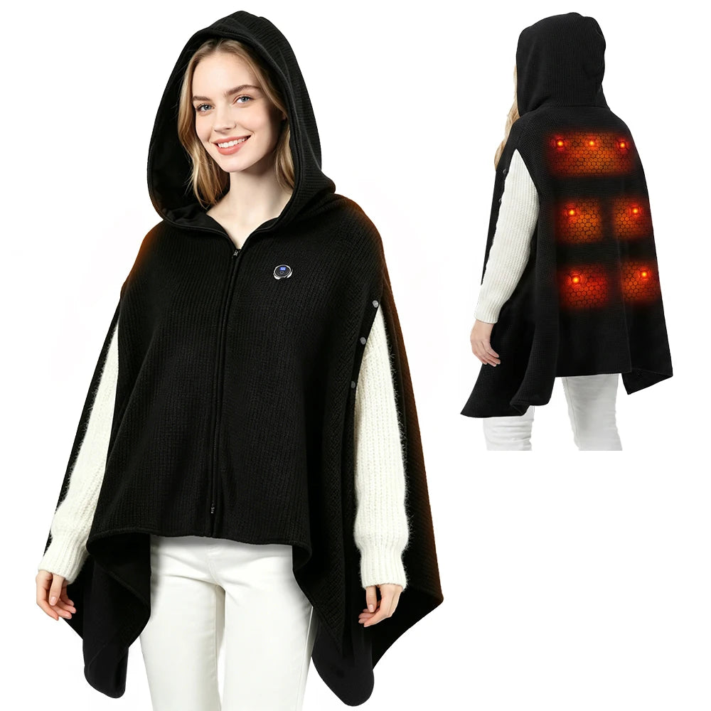 Graphene Heated Hooded Wearable Shawl Blanket with 3 Adjustable Temperature Settings - 19