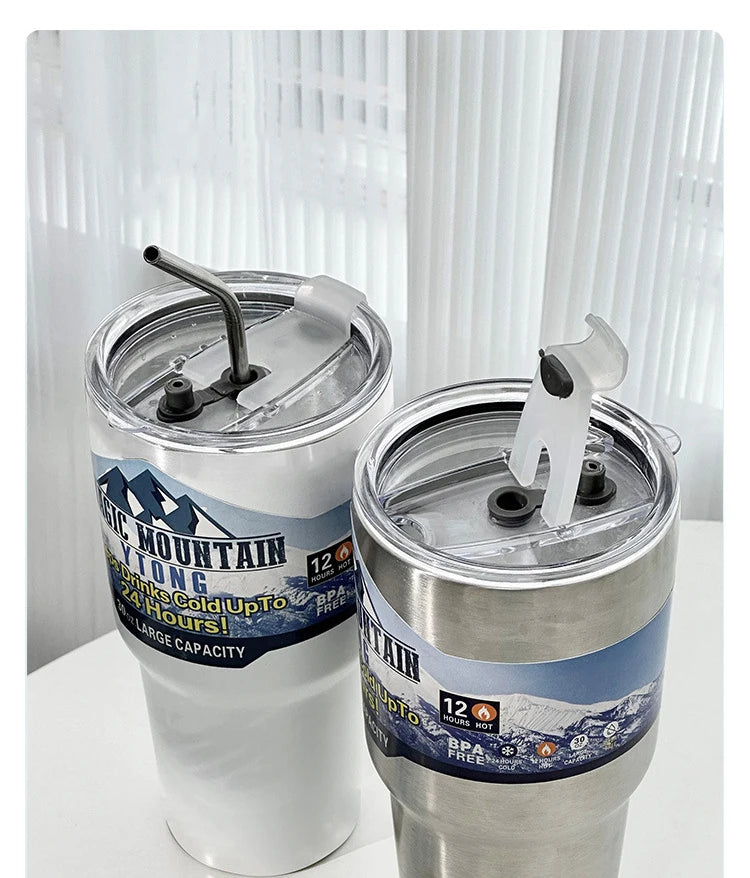 900ml Vacuum Insulated Stainless Steel Tumbler with Straw for Travel - 10