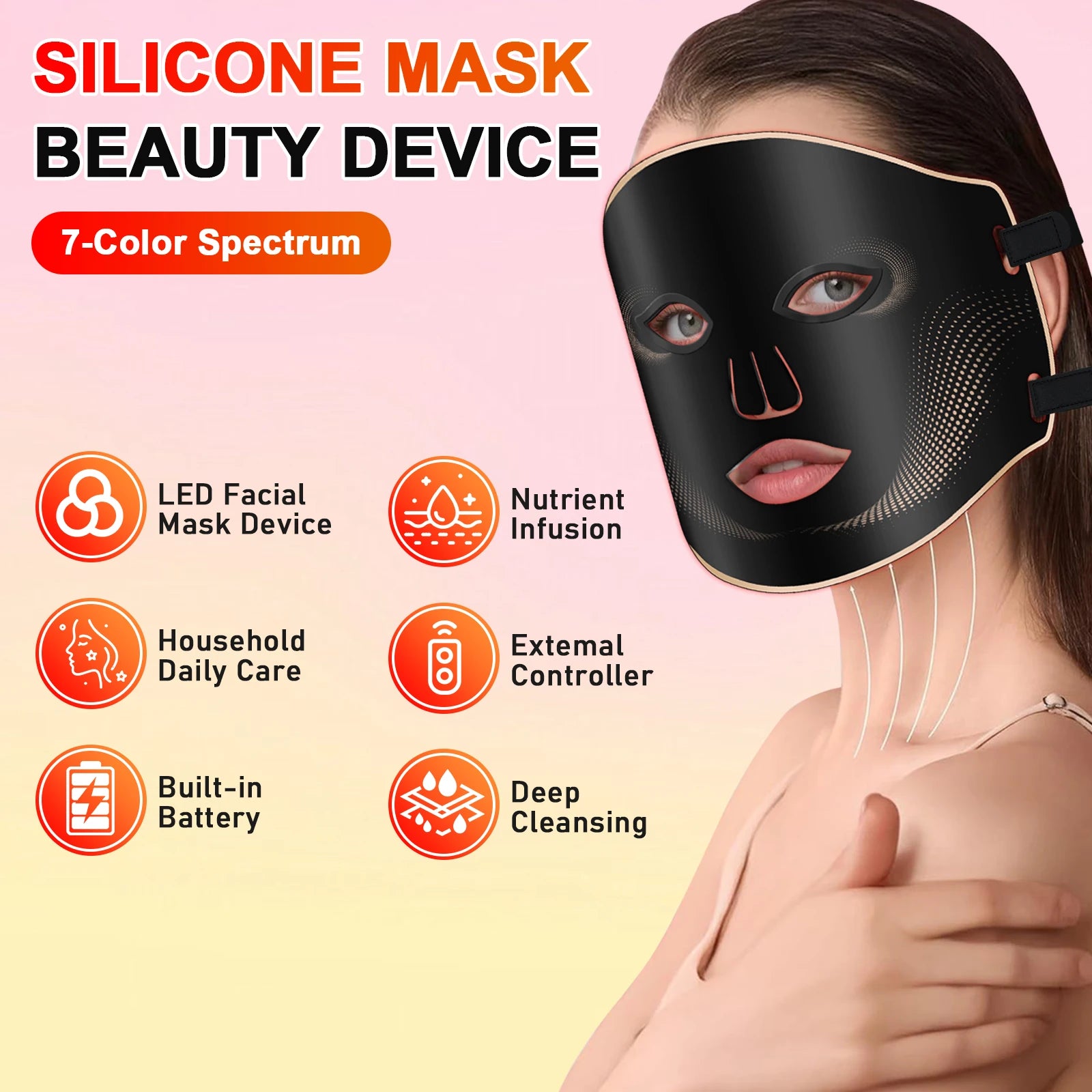 7-Color LED Facial Mask - Cordless Silicone Anti-Aging Skin Rejuvenation Therapy - 2