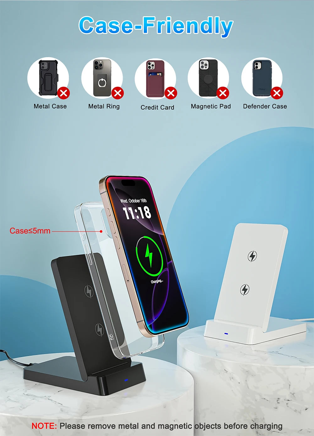 15W Foldable Wireless Charging Stand for iPhone & Samsung - Fast Charger