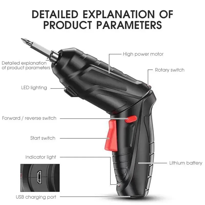 3.6V Cordless Electric Screwdriver Set - Compact Rechargeable Power Tool