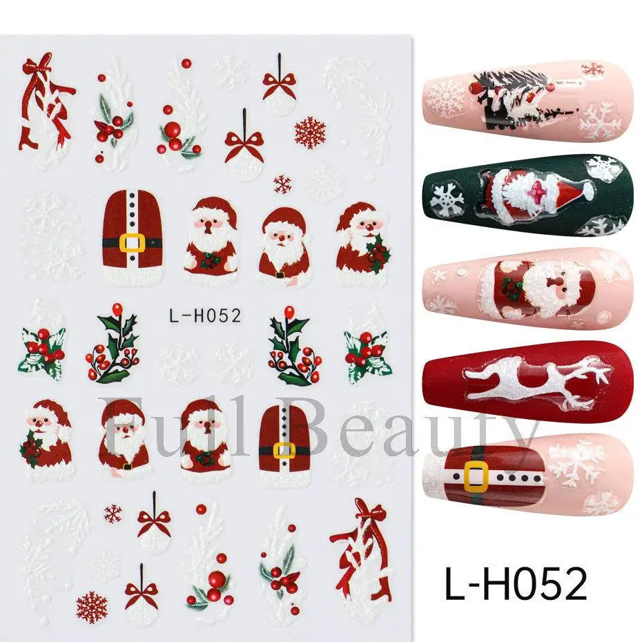 3D Christmas Nail Art Stickers - Festive Snowman & Snowflake Manicure Decals - 47