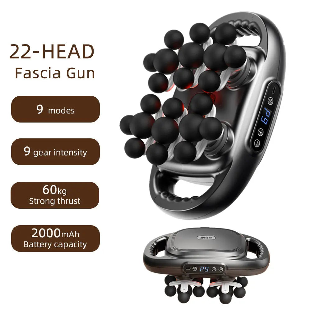 22-Head Fascia Massage Gun - Deep Tissue Body Massager - 58