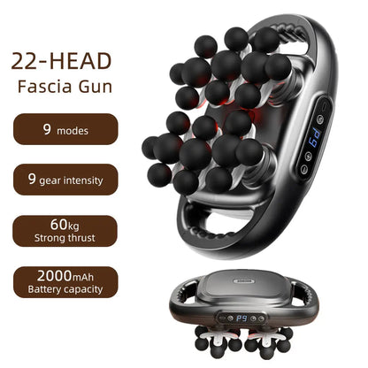 22-Head Fascia Massage Gun - Deep Tissue Body Massager