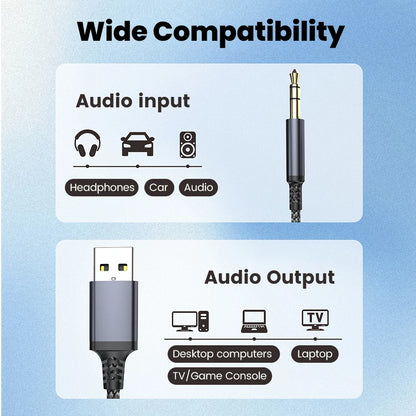 USB to 3.5mm Aux Audio Cable - Male to Male Stereo Adapter for Car & PC