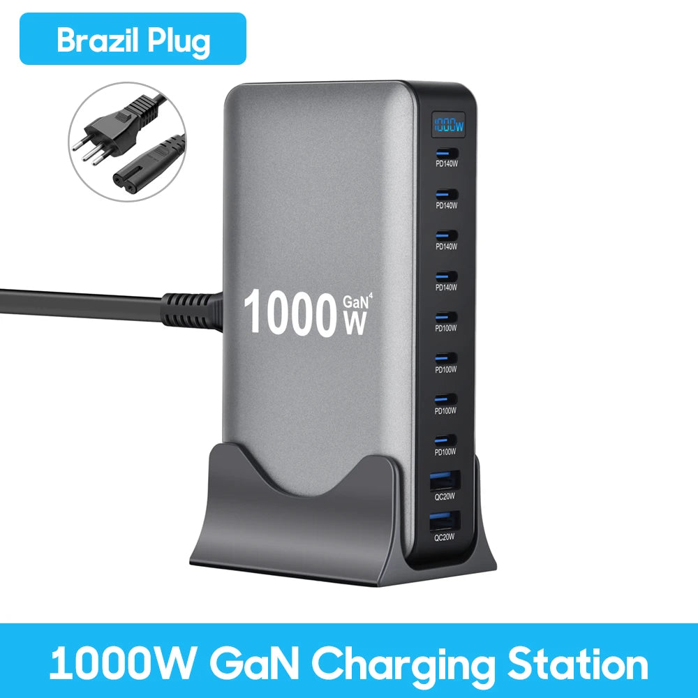 155W GaN Desktop Charger, 10-Port USB-C PD Fast Charging Station - 12