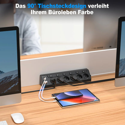 6-Outlet European Power Strip with 4 USB Fast Charging Ports & 2m Cord