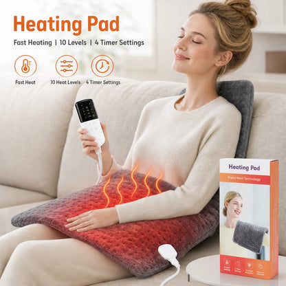 Electric Flannel Heating Pad for Back & Joint Pain Relief with 10 Heat Settings