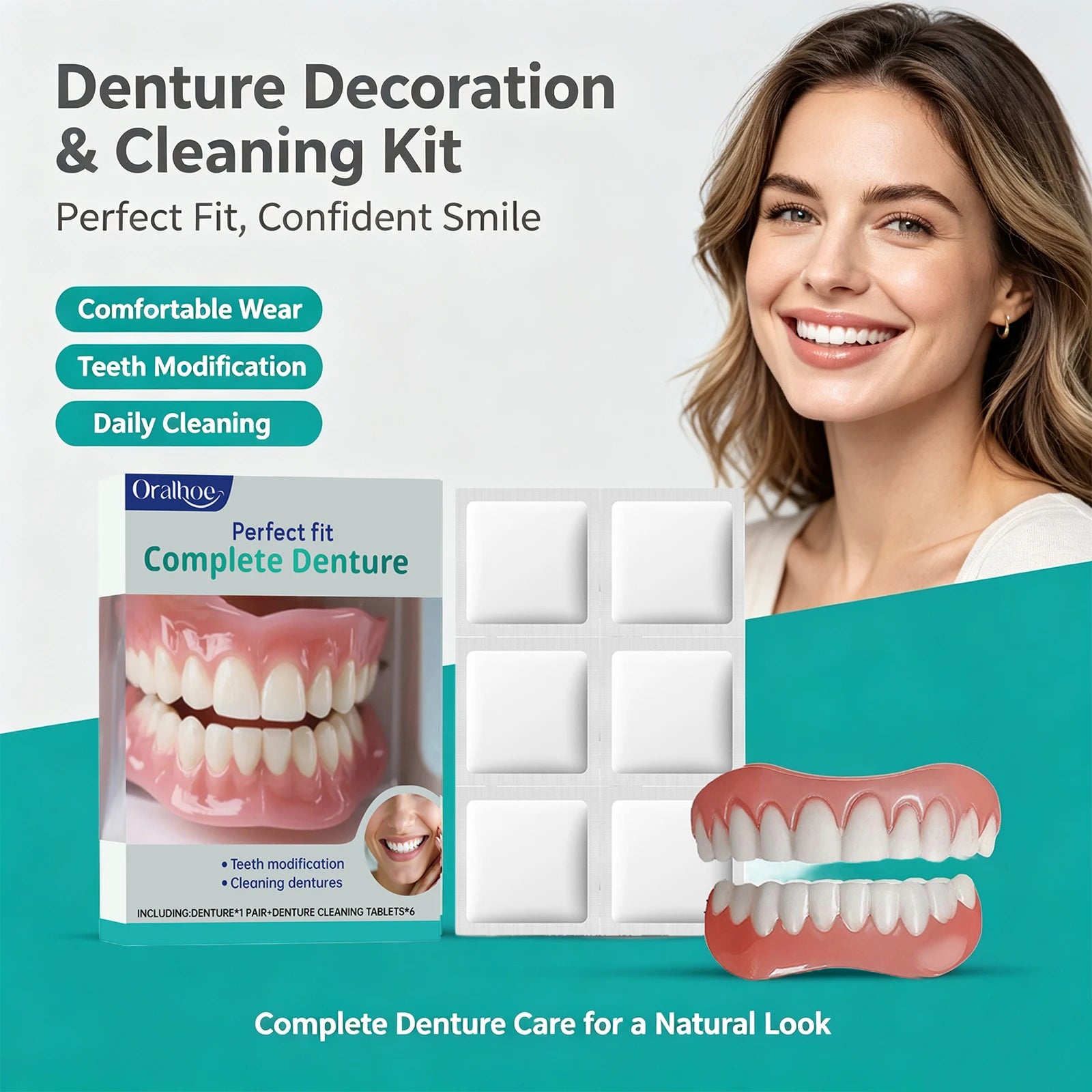 Cosmetic Temporary Denture Kit - Realistic Upper & Lower Smile Veneer - 1
