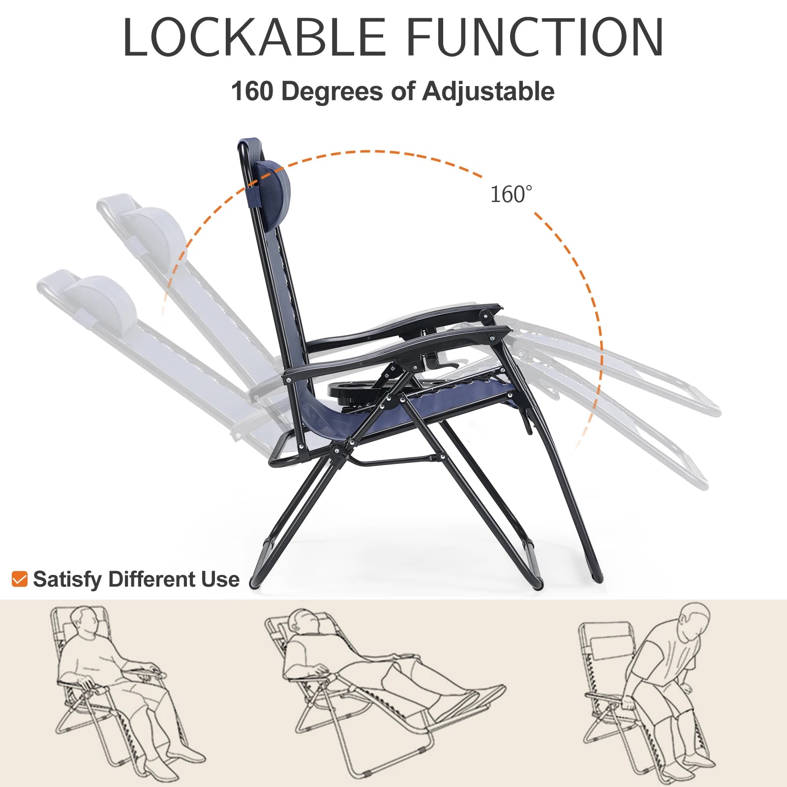 Zero Gravity Recliner Chair - Portable Folding Outdoor Lounge with Tray - 16