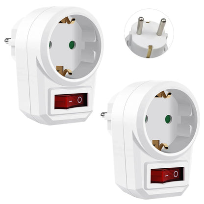EU Socket Power Adapter with Switch - 16A German Standard Wall Plug