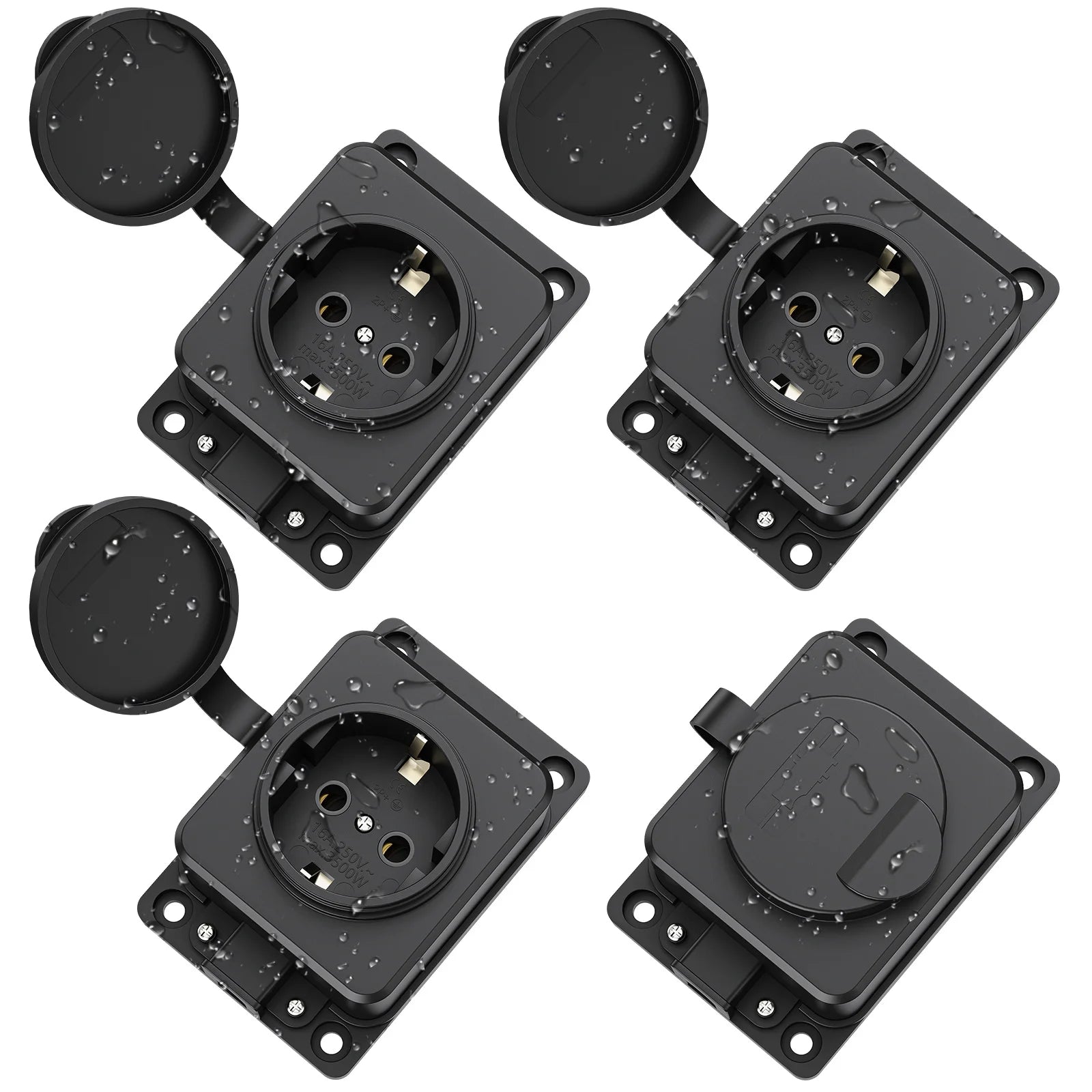 IP54 Waterproof German Standard Outdoor Power Socket - 16A 3500W Extension - 19