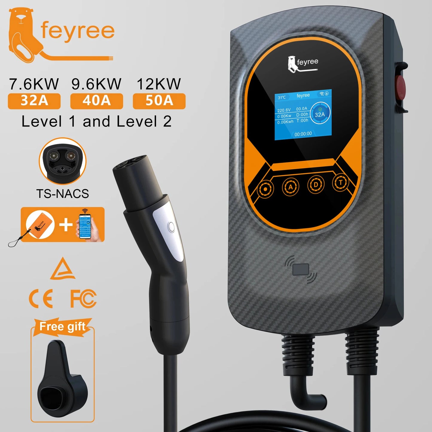 Tesla NACS EV Charging Station 32A/40A/50A WiFi Fast Home Charger
