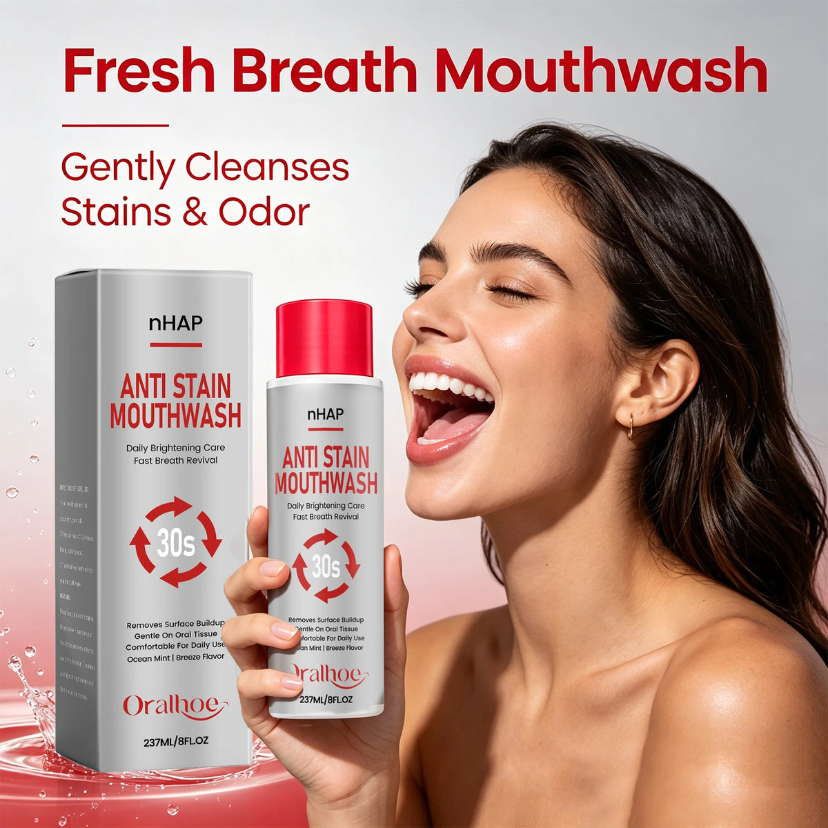 Anti-Stain Teeth Whitening Mouthwash - Alcohol-Free Daily Oral Care & Fresh Breath
