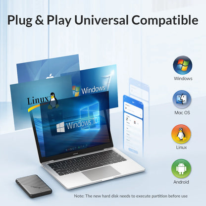 2.5" SATA HDD SSD External Hard Drive Enclosure - USB 3.0/Type-C Adapter