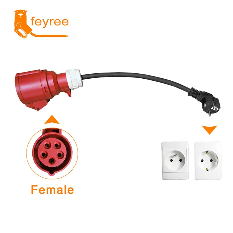 EV Charging Adapter: Schuko Plug to 5-Pin CEE Red Socket (16A 3.5KW)
