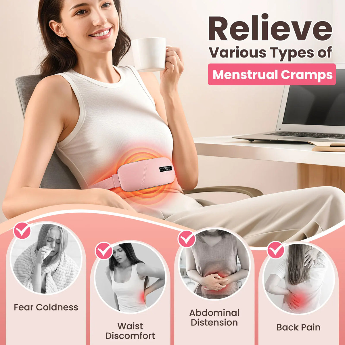 Portable Cordless Electric Heating Pad for Menstrual Cramp & Back Pain Relief