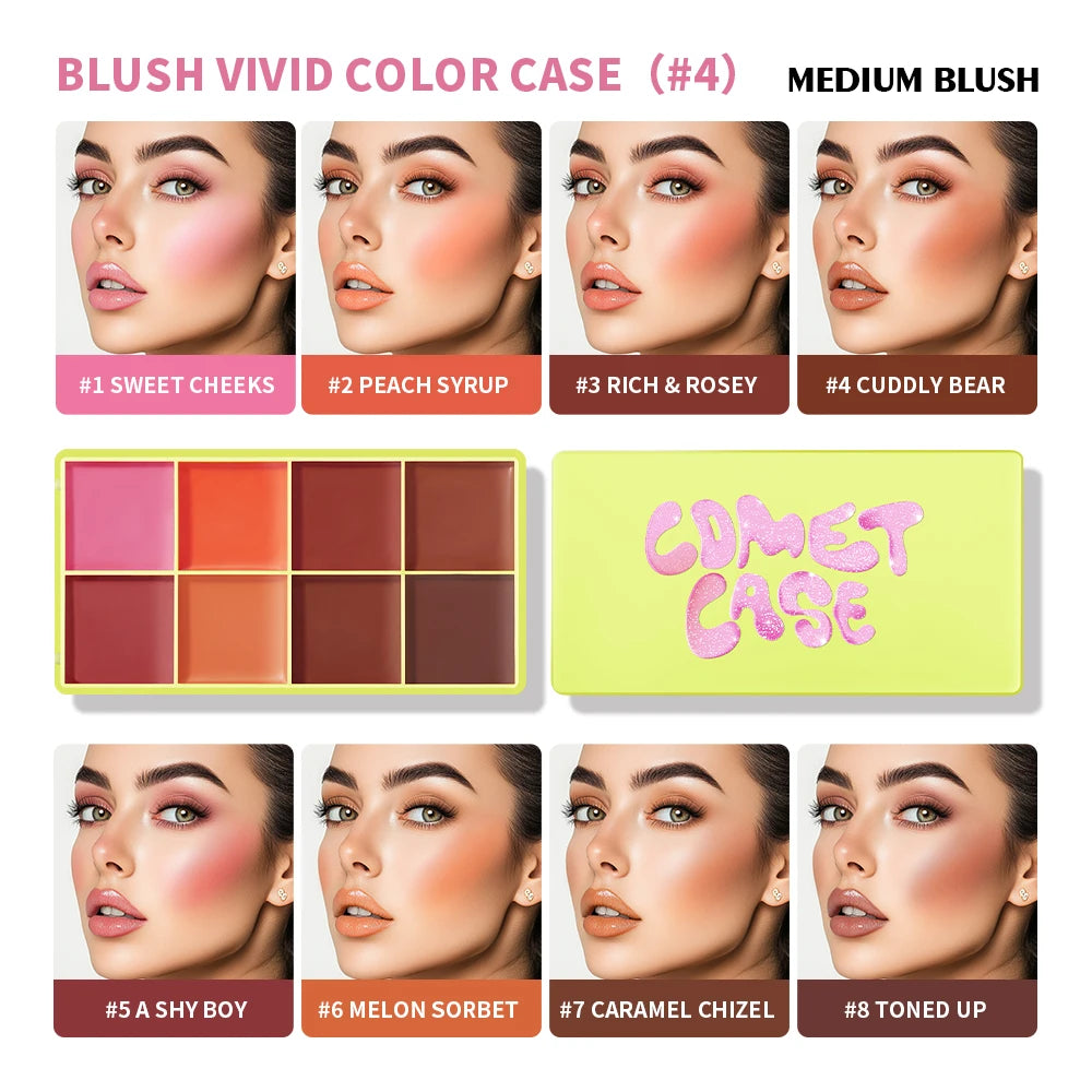 8-Color Cream Blush Palette - Long-Lasting Matte Face Makeup - 21
