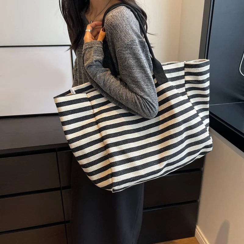 Luxury Casual Striped Canvas Tote