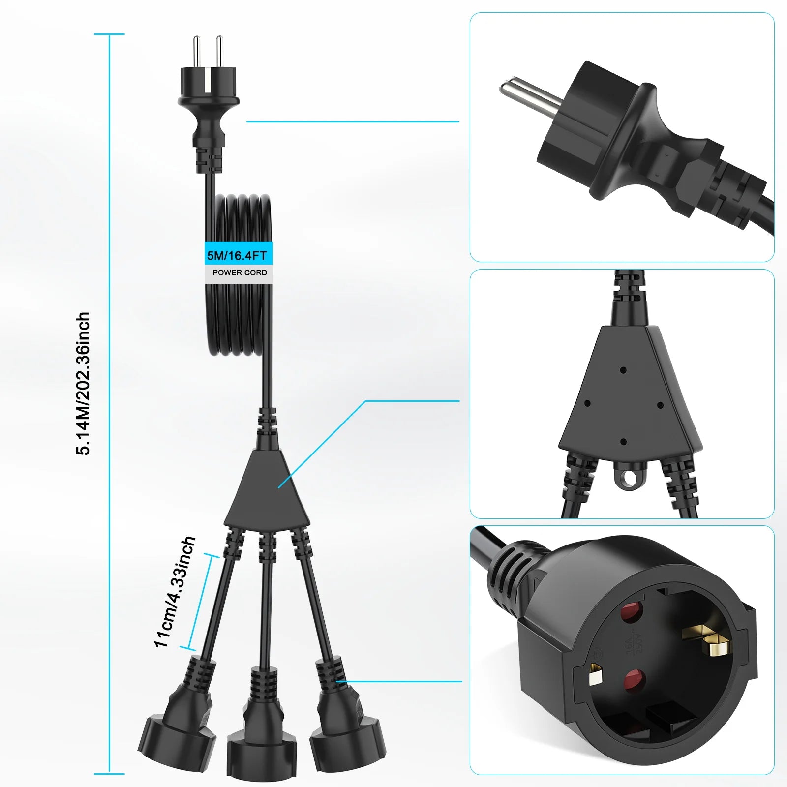 Heavy Duty EU Extension Cord - 4000W Waterproof Power Socket for Home - 8