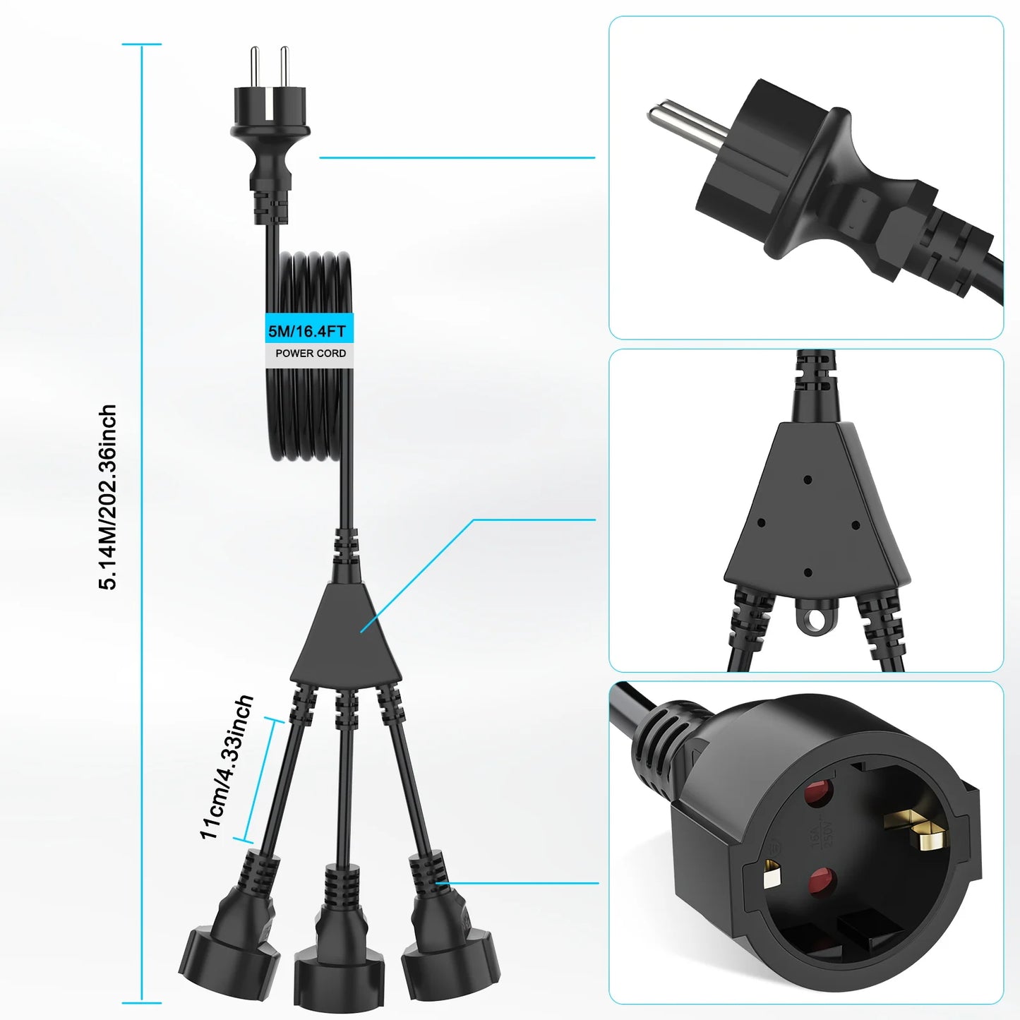 Heavy Duty EU Extension Cord - 4000W Waterproof Power Socket for Home