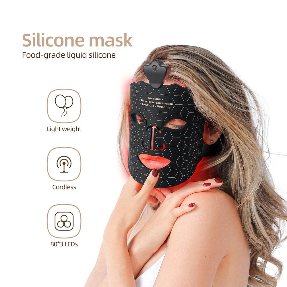 Wireless 7-Color LED Light Therapy Silicone Face Mask for Skin Care
