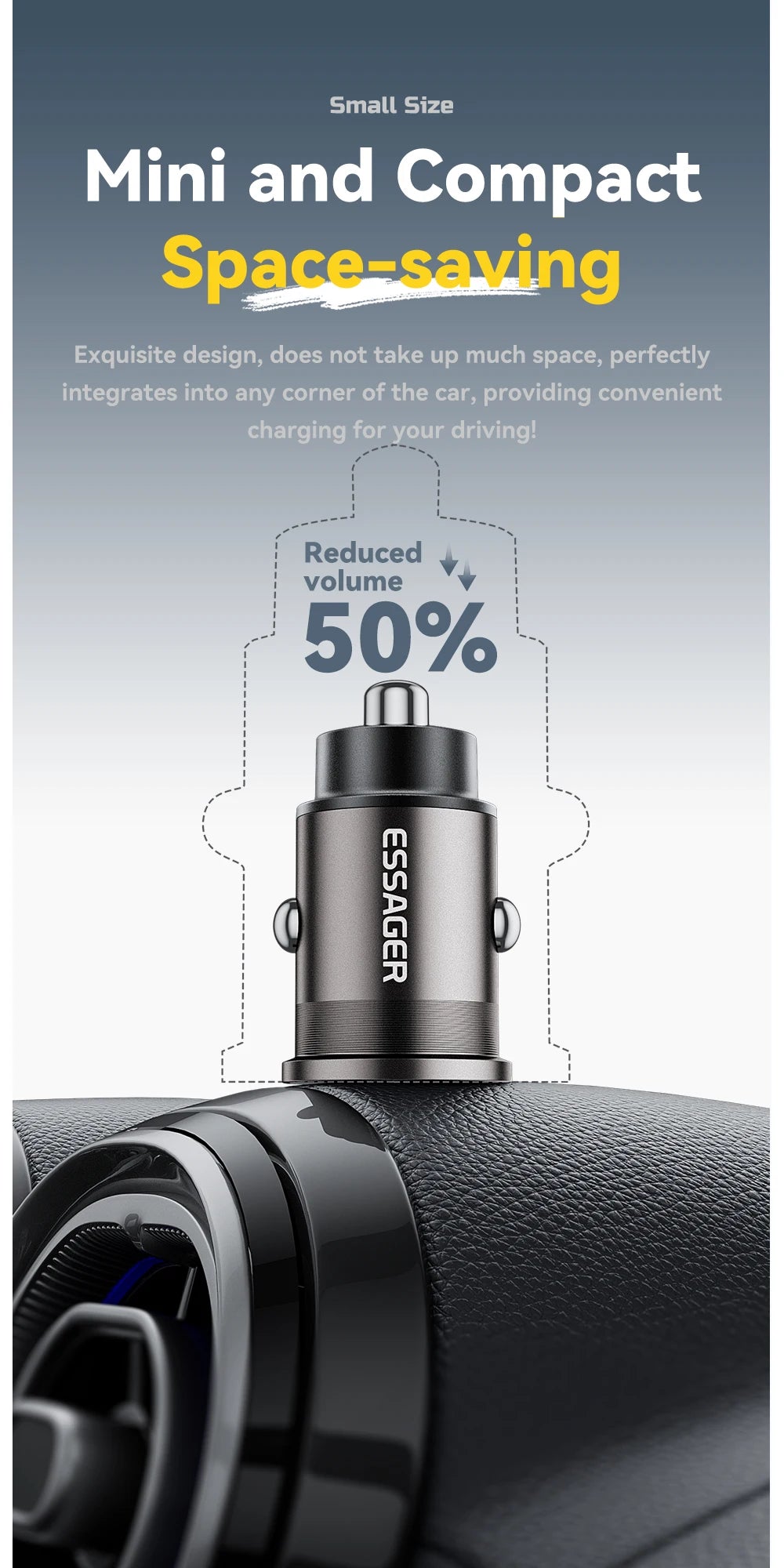 45W Dual Port Fast Car Charger - USB-C & USB-A PD Fast Charging Adapter