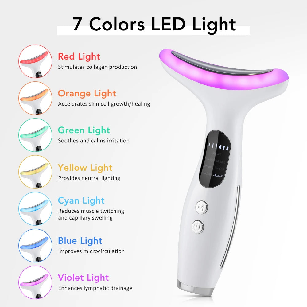 7-Color LED Neck & Face Firming Beauty Device - Microcurrent Skin Tightening Massager - 6