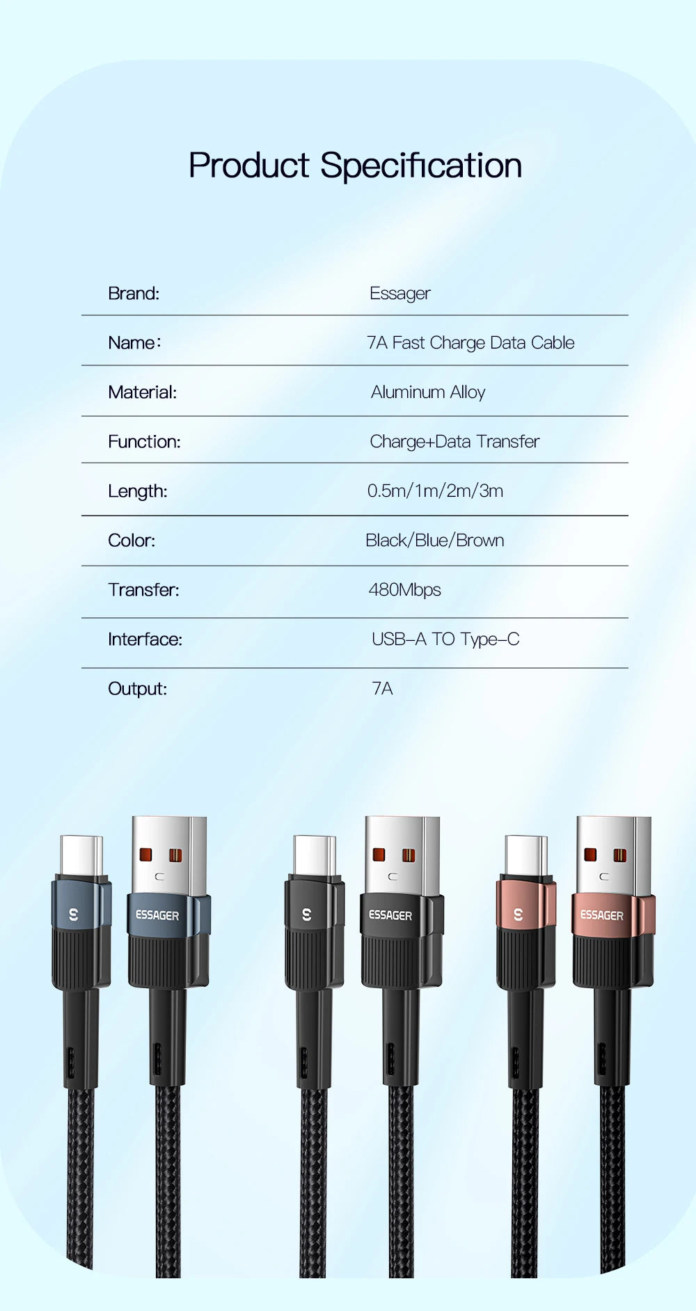 Essager 100W Fast Charging USB-C Cable - High-Speed Data Sync & Power