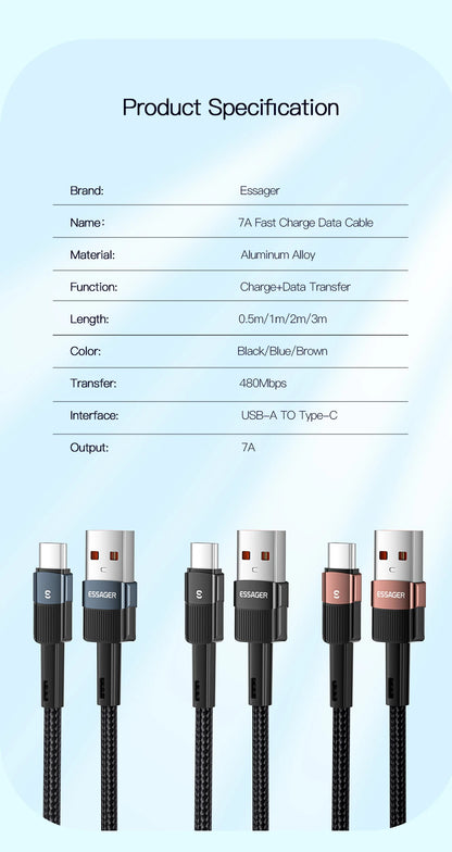Essager 100W Fast Charging USB-C Cable - High-Speed Data Sync & Power