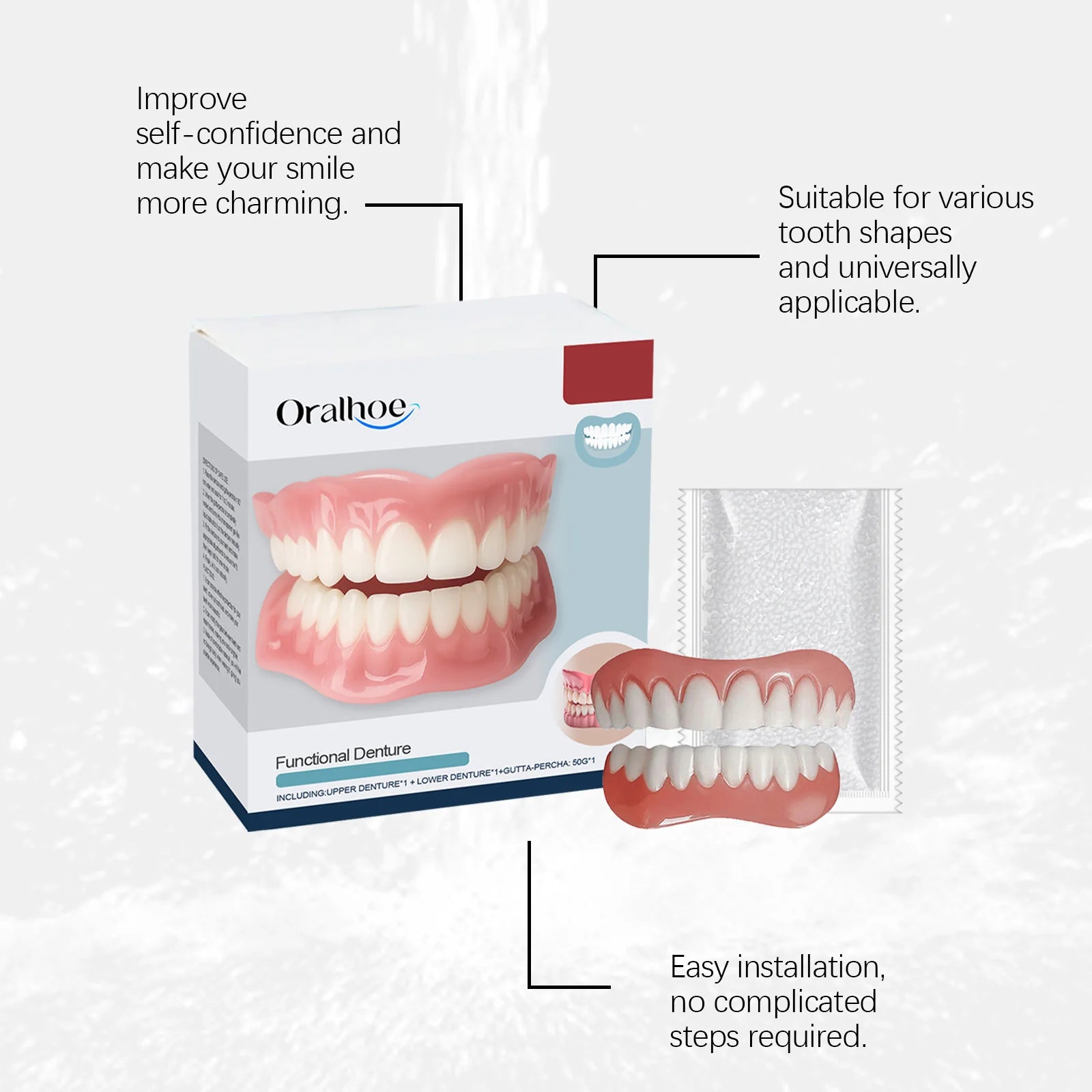 Silicone Dental Repair Kit - Removable Cosmetic Dentures for Natural Smile - 16