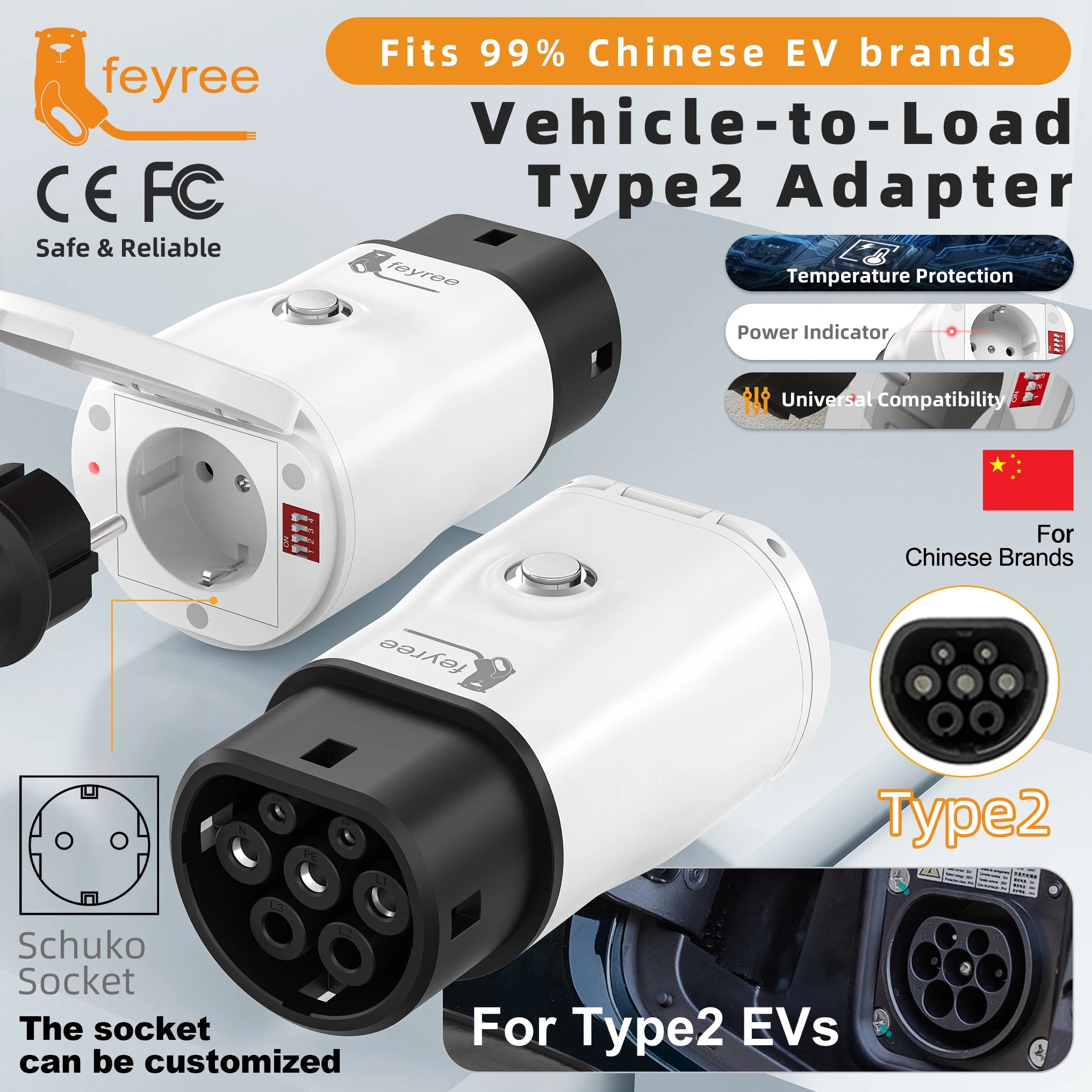Type 2 V2L Electric Vehicle Discharger Adapter for Chinese EV Camping - 1